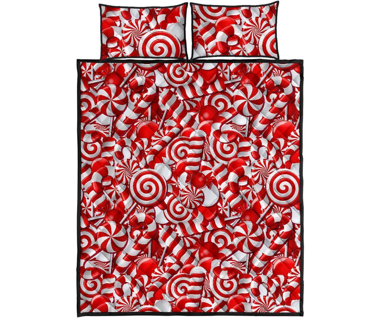 Candy Cane Print Pattern Bed Set Quilt-grizzshop