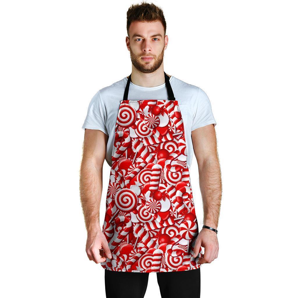 Candy Cane Print Pattern Men's Apron-grizzshop