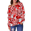 Candy Cane Print Pattern Women Off Shoulder Sweatshirt-grizzshop