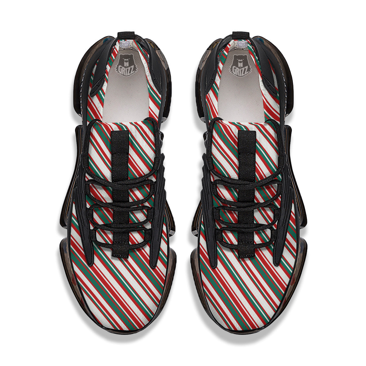 Candy Cane Stripe Christmas Print Black Gym Shoes-grizzshop