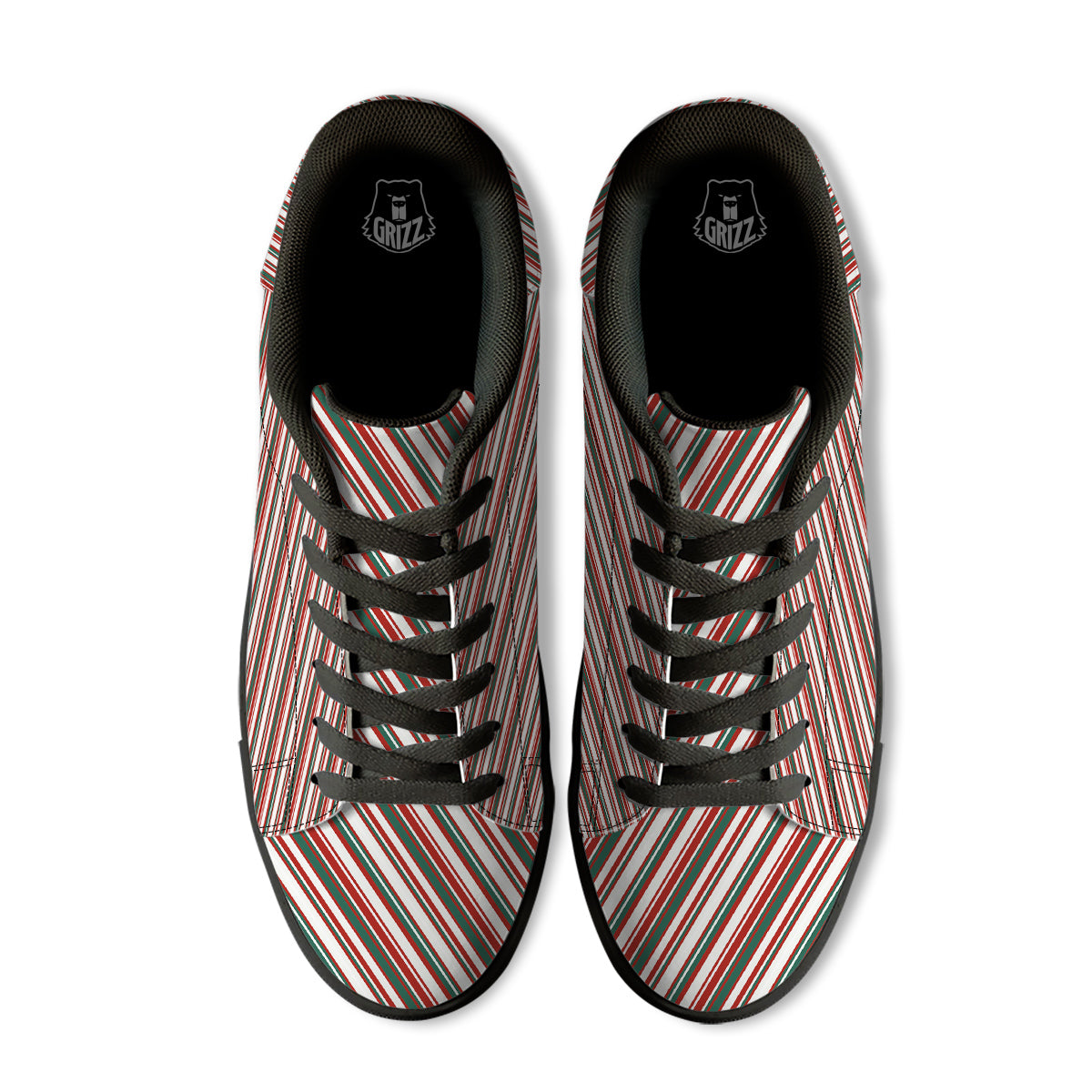 Candy Cane Stripe Christmas Print Black Low Top Sneakers-grizzshop