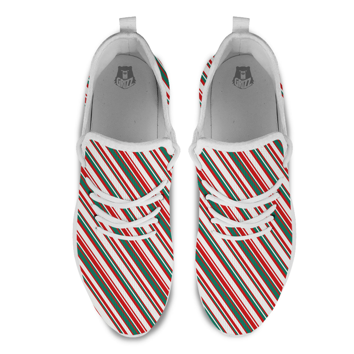 Candy Cane Stripe Christmas Print White Athletic Shoes-grizzshop