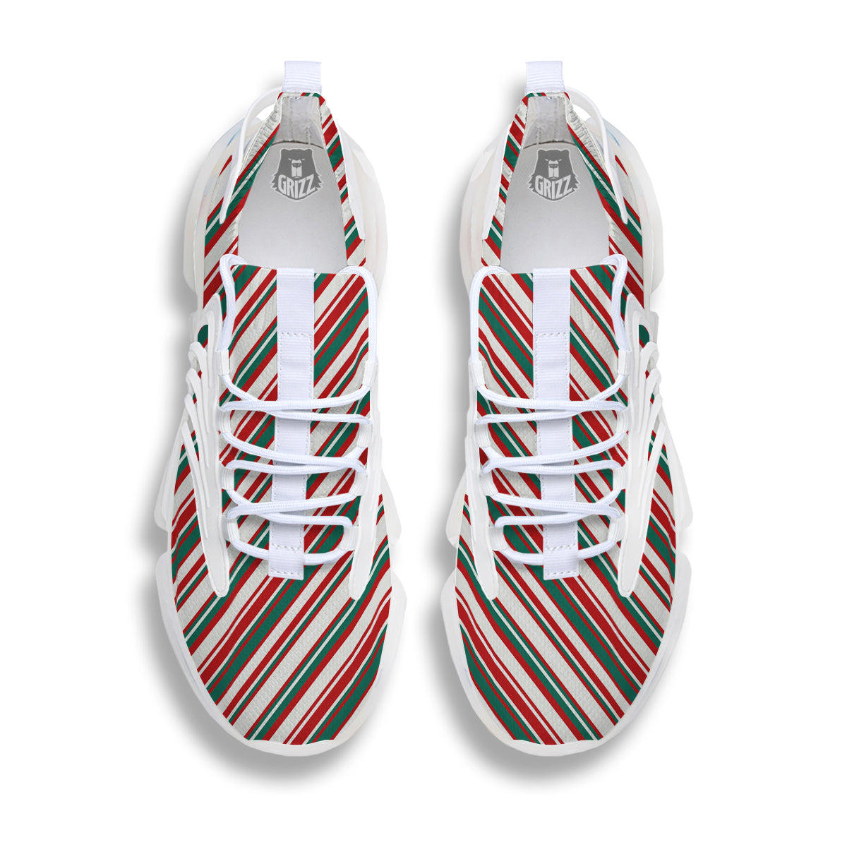 Candy Cane Stripe Christmas Print White Gym Shoes-grizzshop