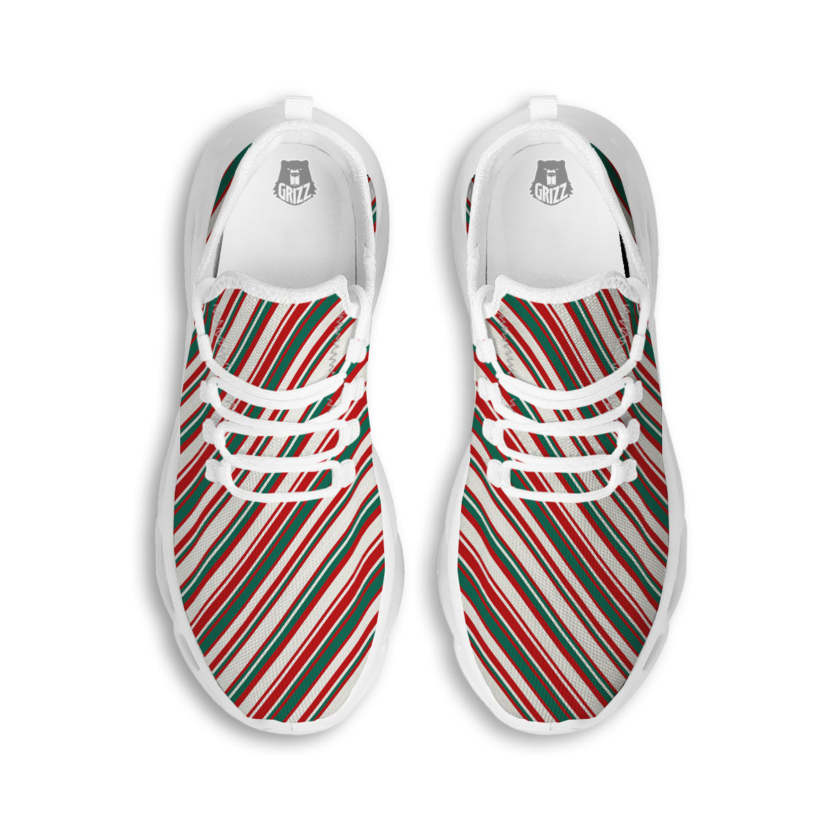 Candy Cane Stripe Christmas Print White Running Shoes-grizzshop