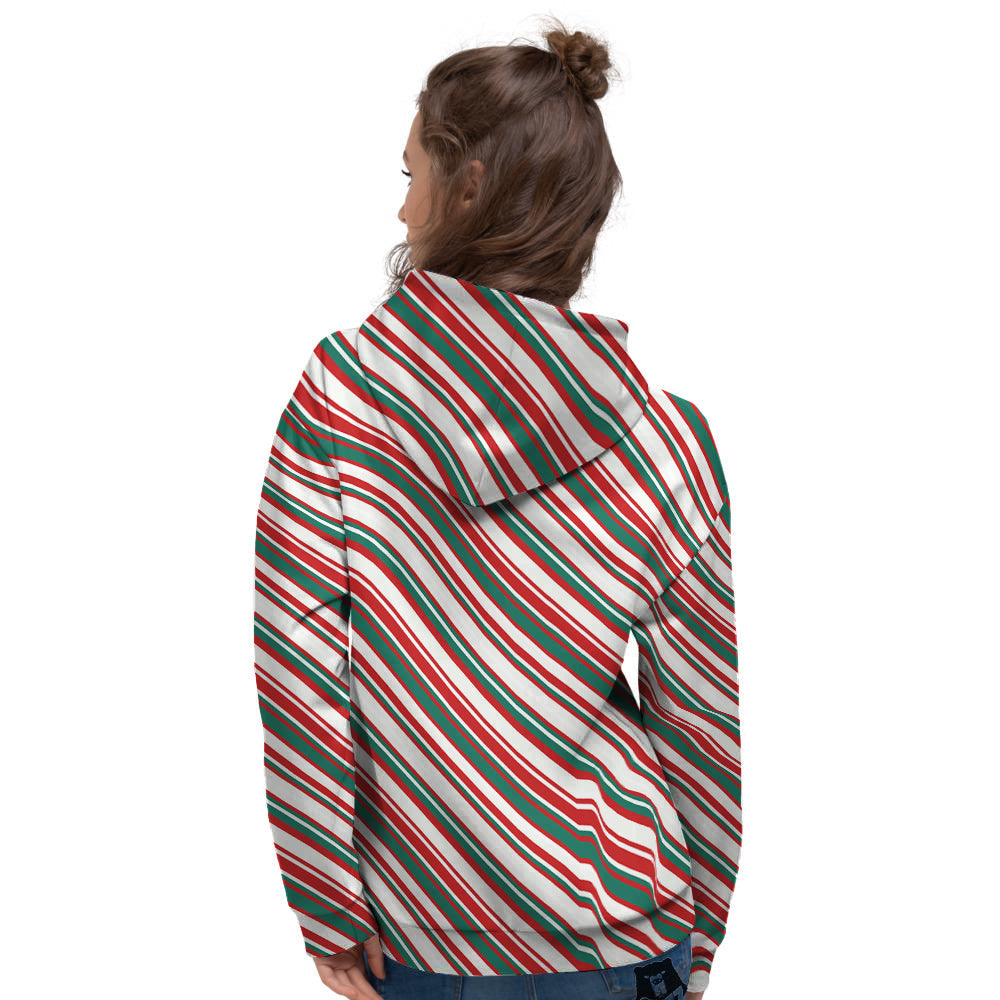 Candy Cane Stripe Christmas Print Women's Hoodie-grizzshop