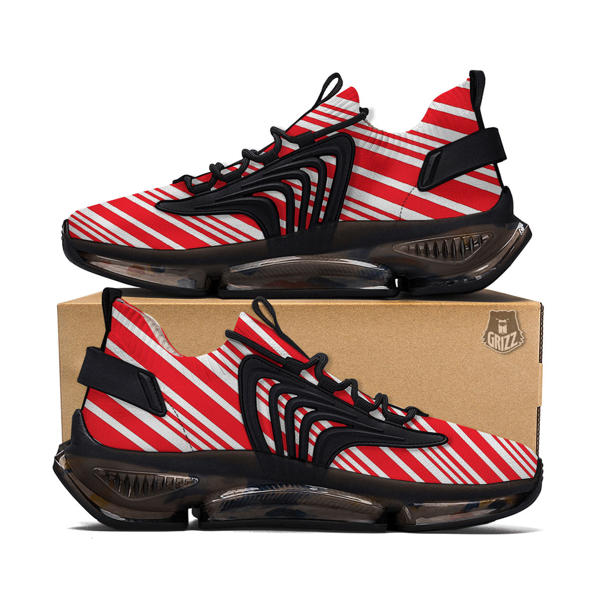 Candy Cane Stripe White And Red Print Black Gym Shoes-grizzshop
