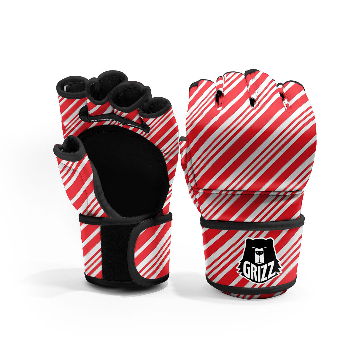 Candy Cane Stripe White And Red Print MMA Gloves-grizzshop
