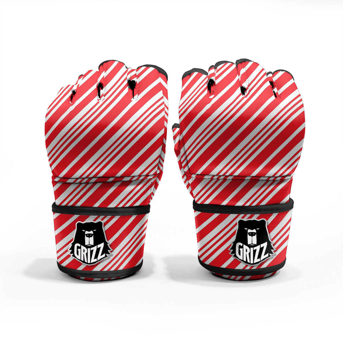 Candy Cane Stripe White And Red Print MMA Gloves-grizzshop