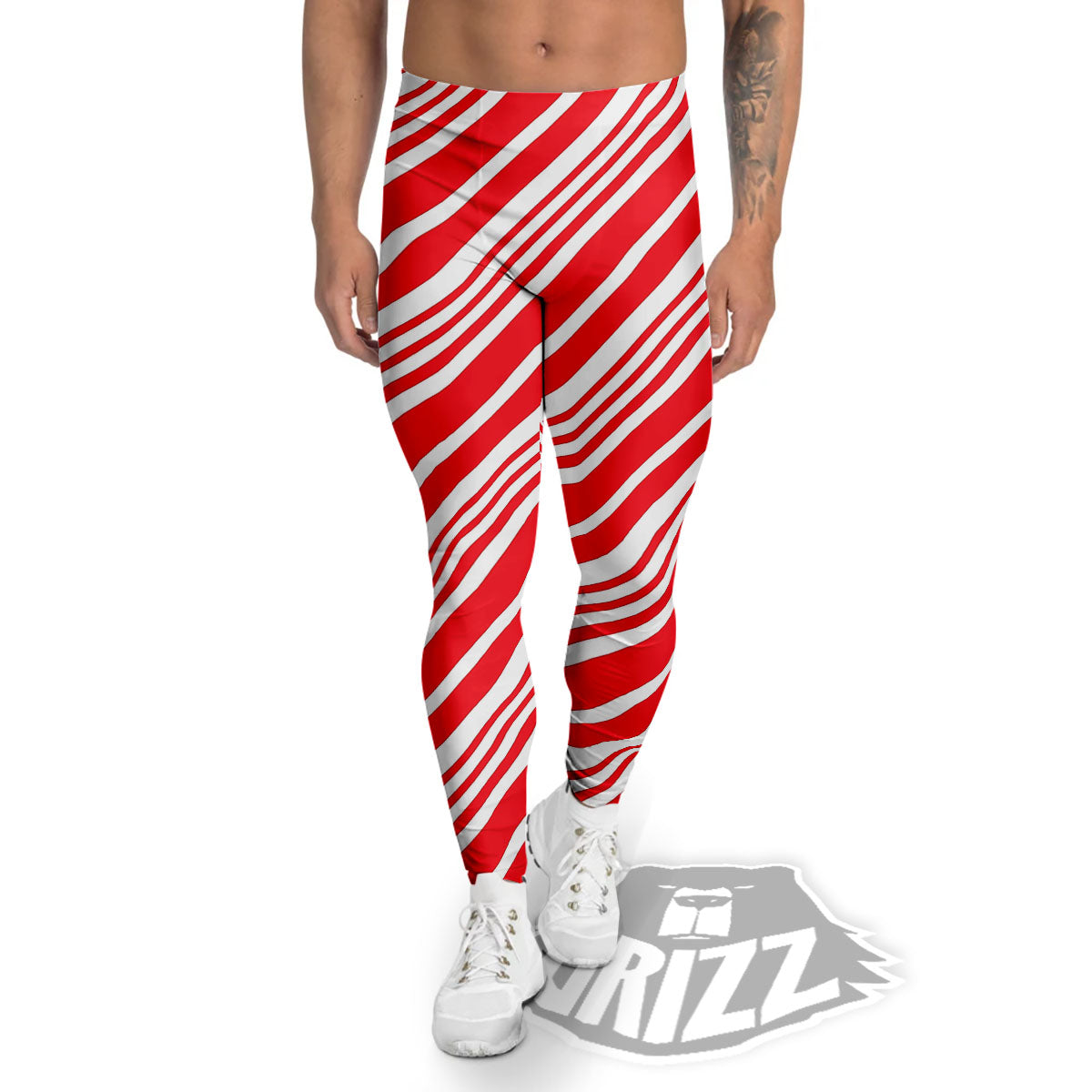 Candy Cane Stripe White And Red Print Men's Leggings-grizzshop