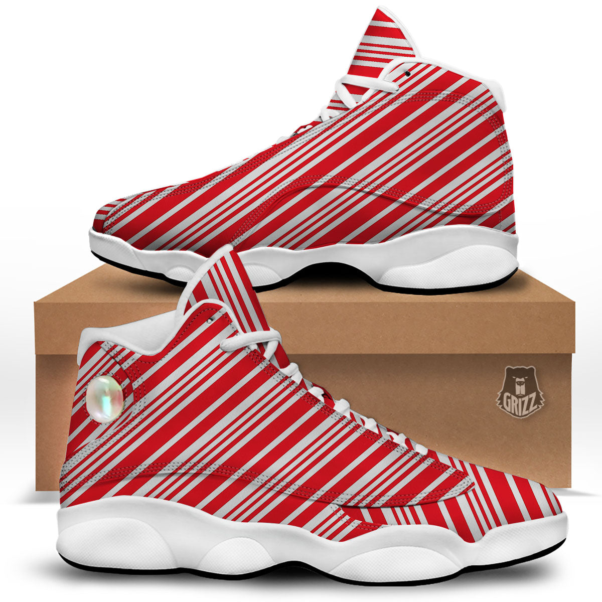 Candy Cane Stripe White And Red Print White Basketball Shoes-grizzshop