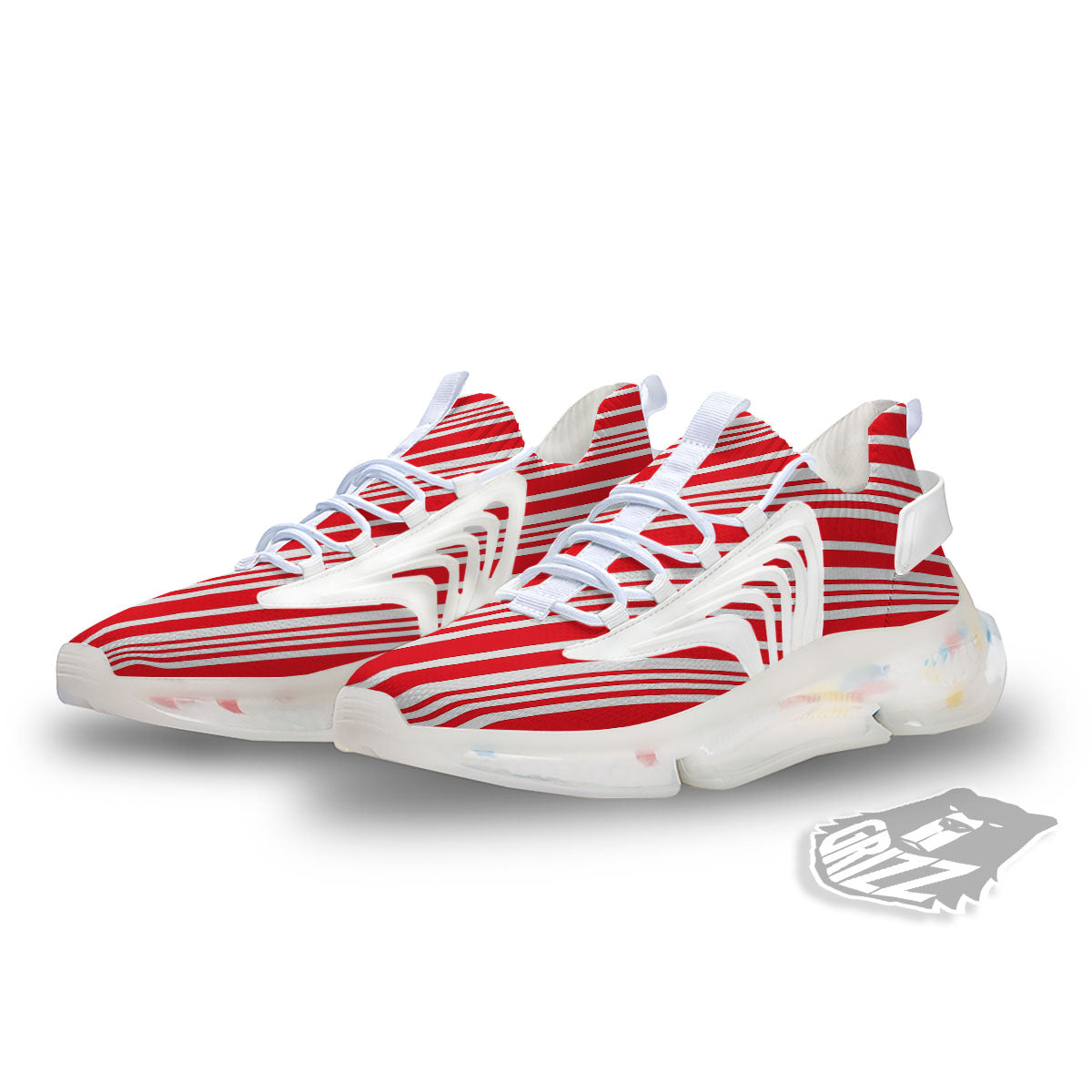 Candy Cane Stripe White And Red Print White Gym Shoes-grizzshop