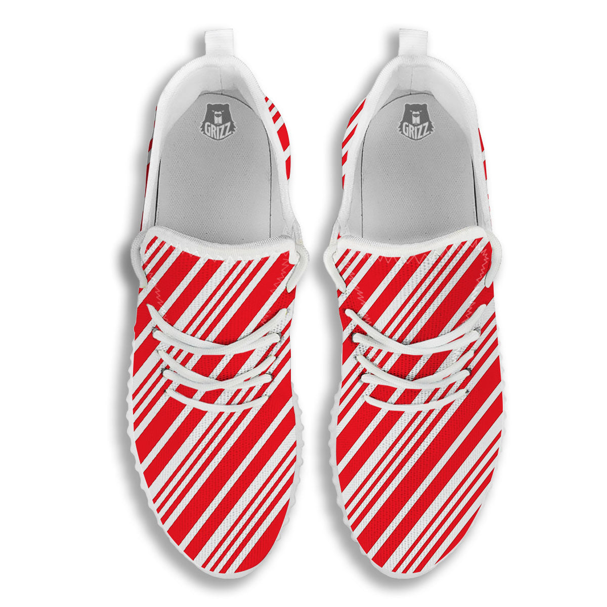 Candy Cane Stripe White And Red Print White Walking Shoes-grizzshop