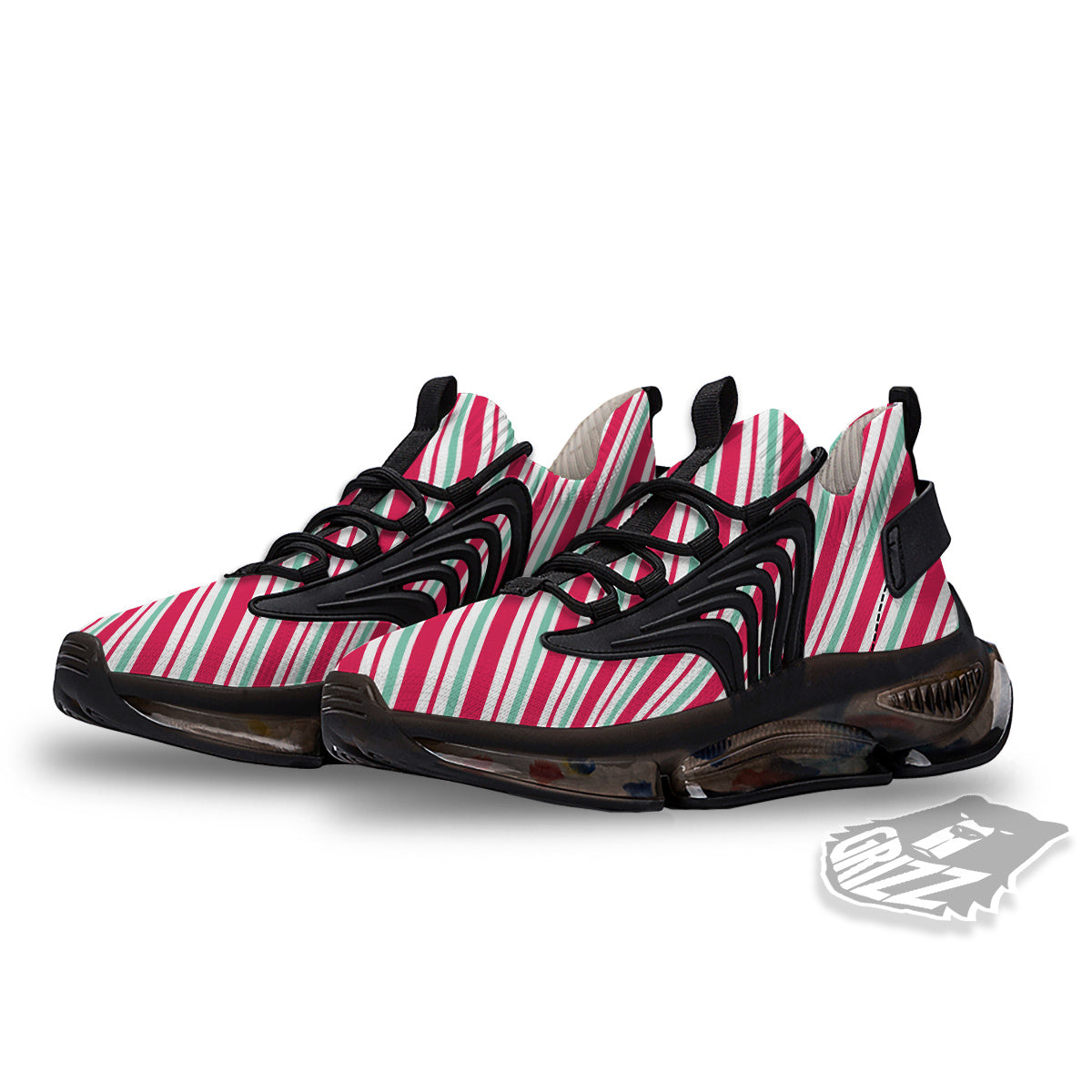 Candy Cane Striped Christmas Print Black Gym Shoes-grizzshop