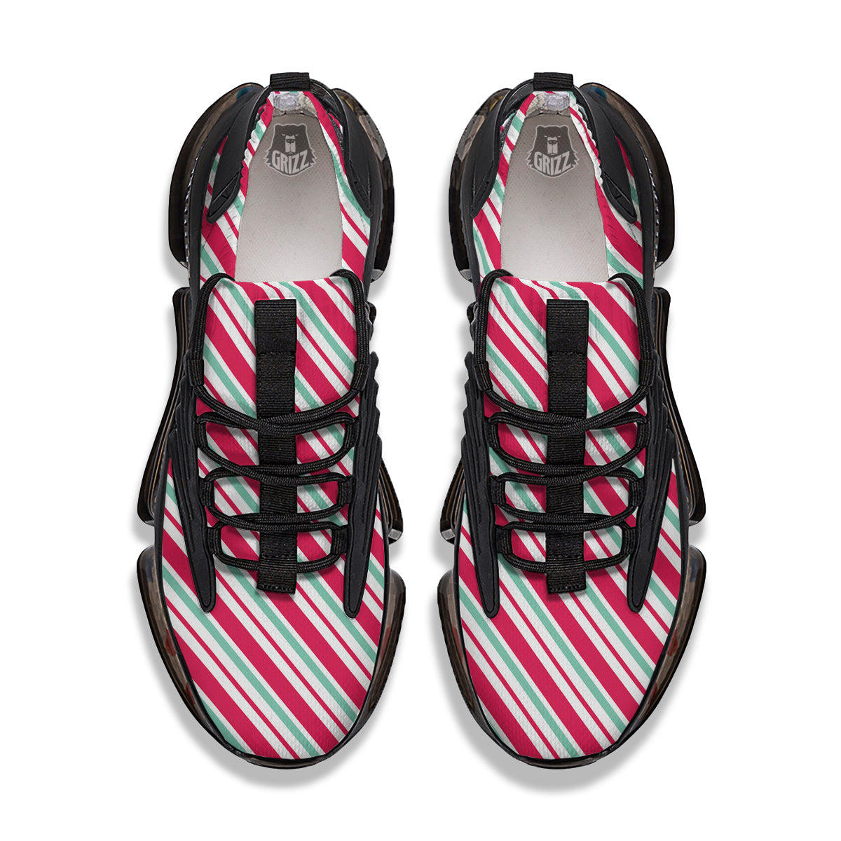 Candy Cane Striped Christmas Print Black Gym Shoes-grizzshop