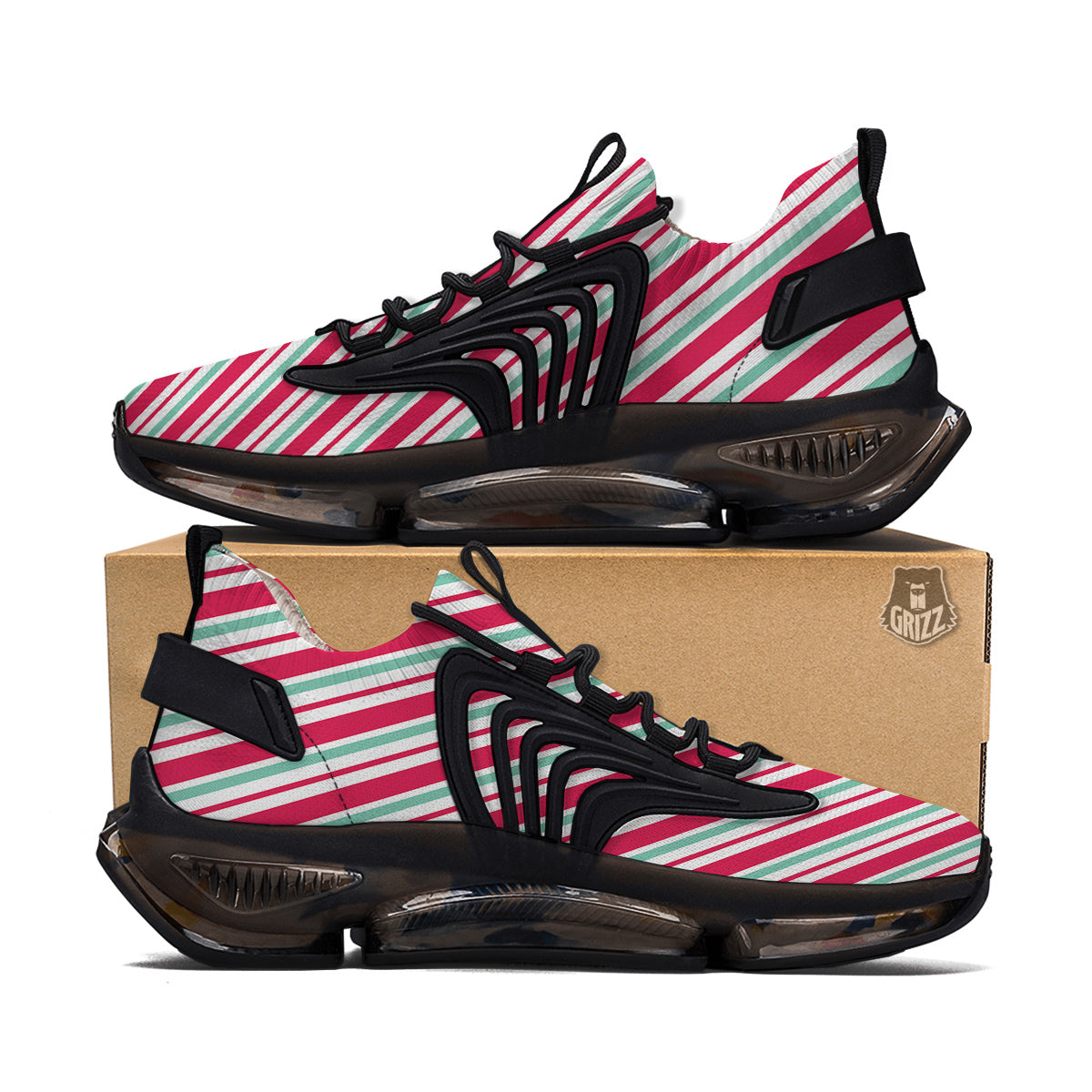 Candy Cane Striped Christmas Print Black Gym Shoes-grizzshop