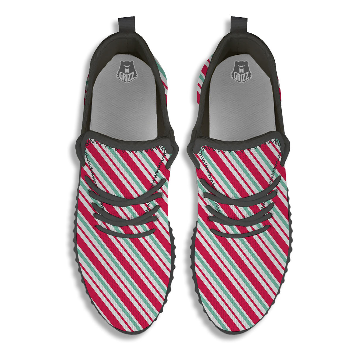 Candy Cane Striped Christmas Print Black Walking Shoes-grizzshop