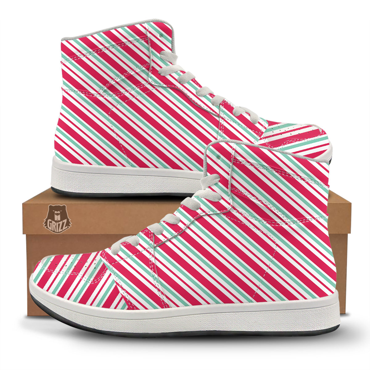 Candy Cane Striped Christmas Print High Top Sneakers-grizzshop