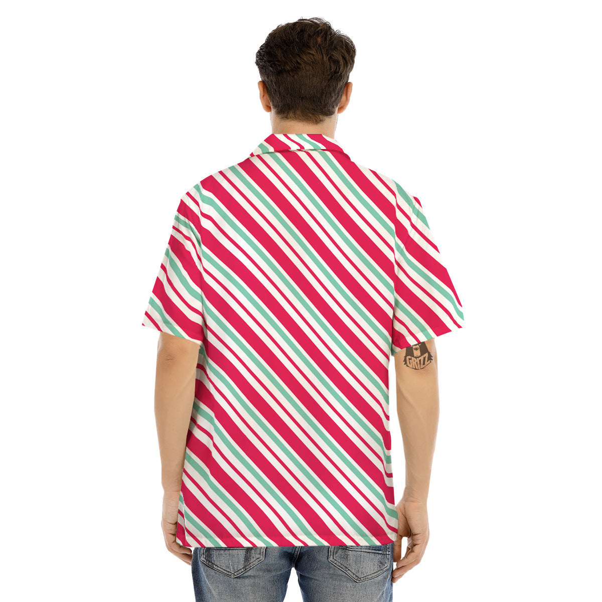 Candy Cane Striped Christmas Print Men's Hawaiian Shirt-grizzshop