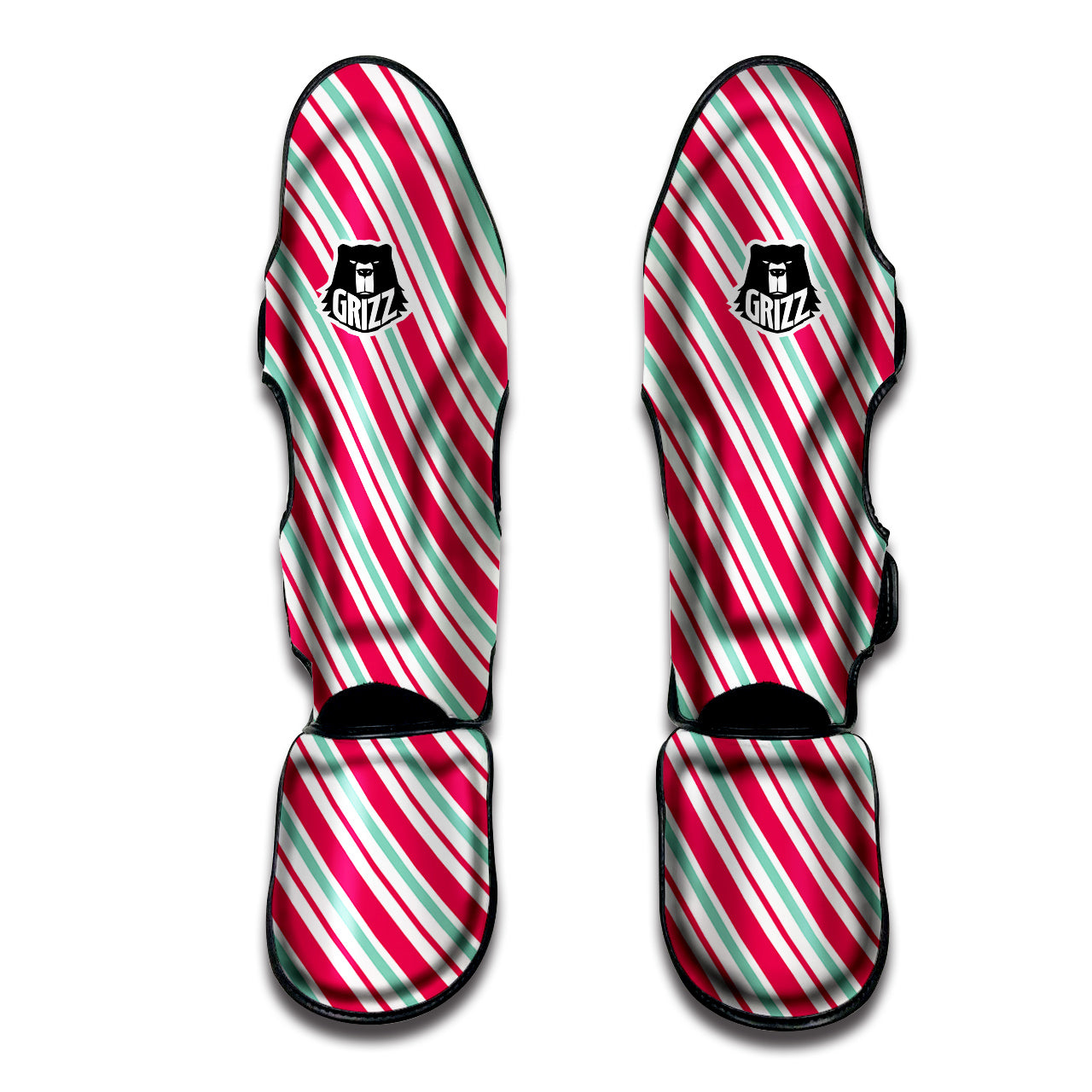 Candy Cane Striped Christmas Print Muay Thai Shin Guards-grizzshop
