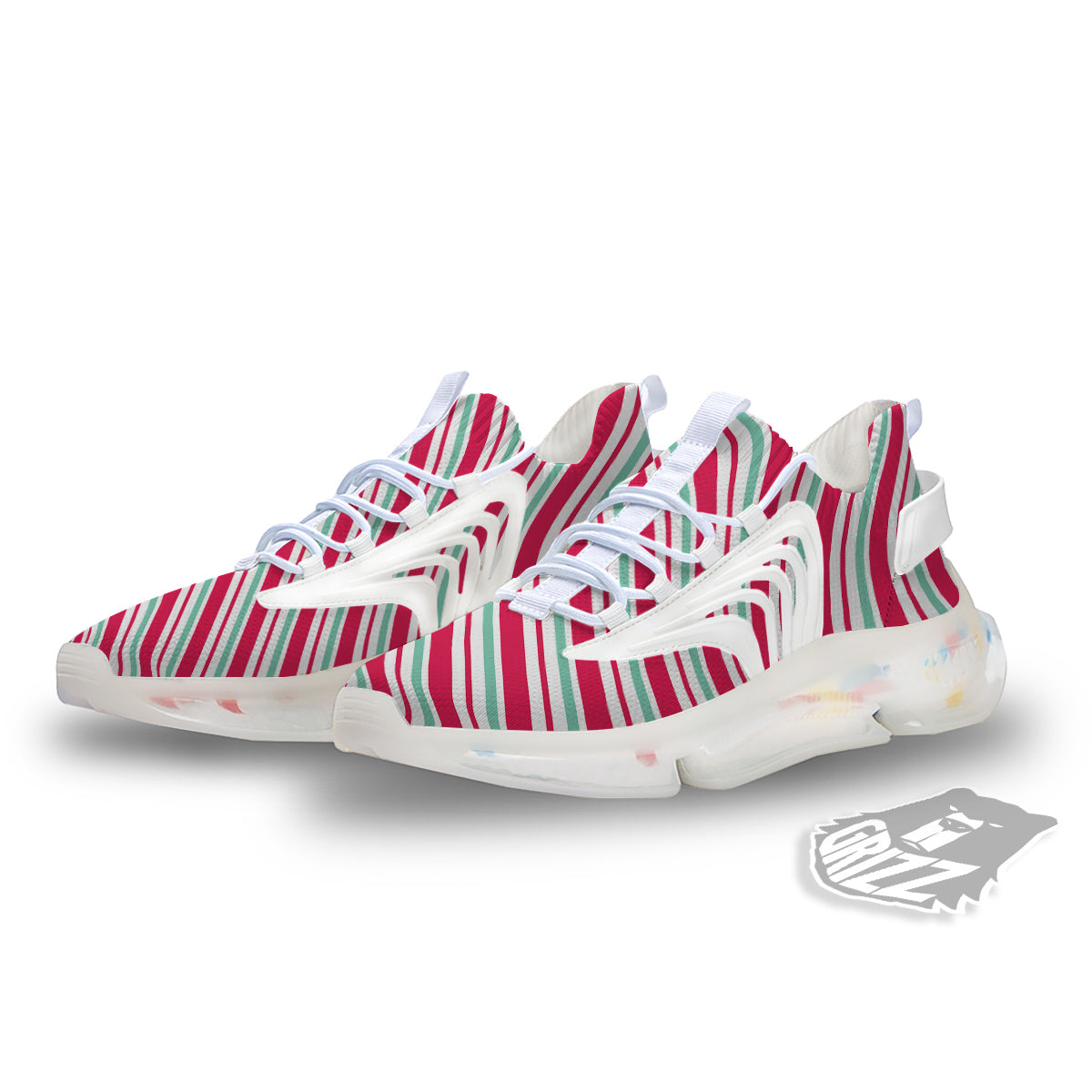 Candy Cane Striped Christmas Print White Gym Shoes-grizzshop
