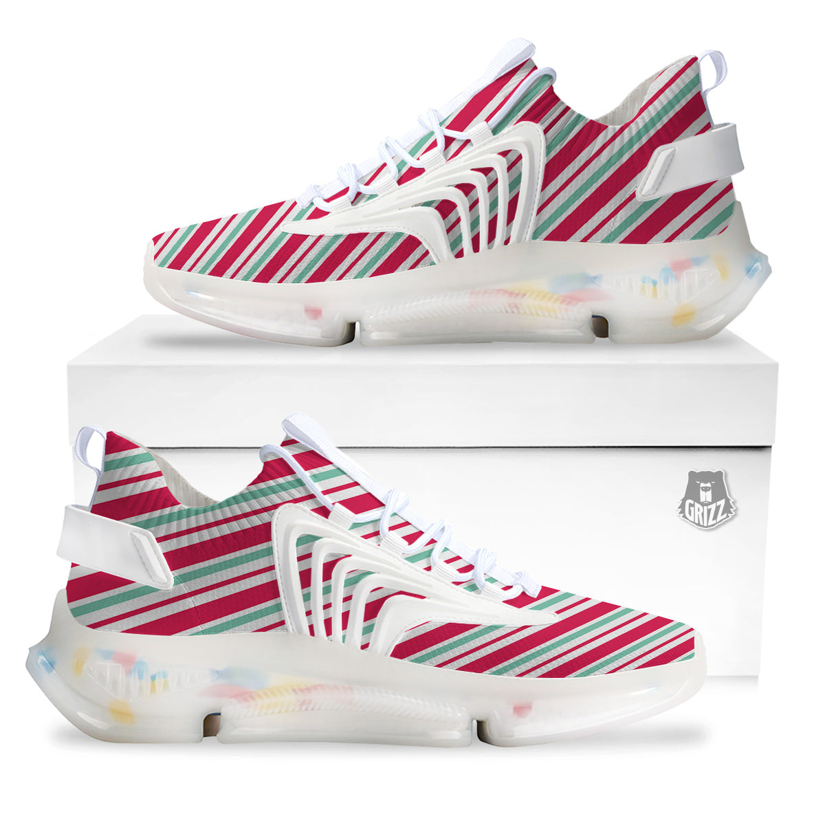 Candy Cane Striped Christmas Print White Gym Shoes-grizzshop