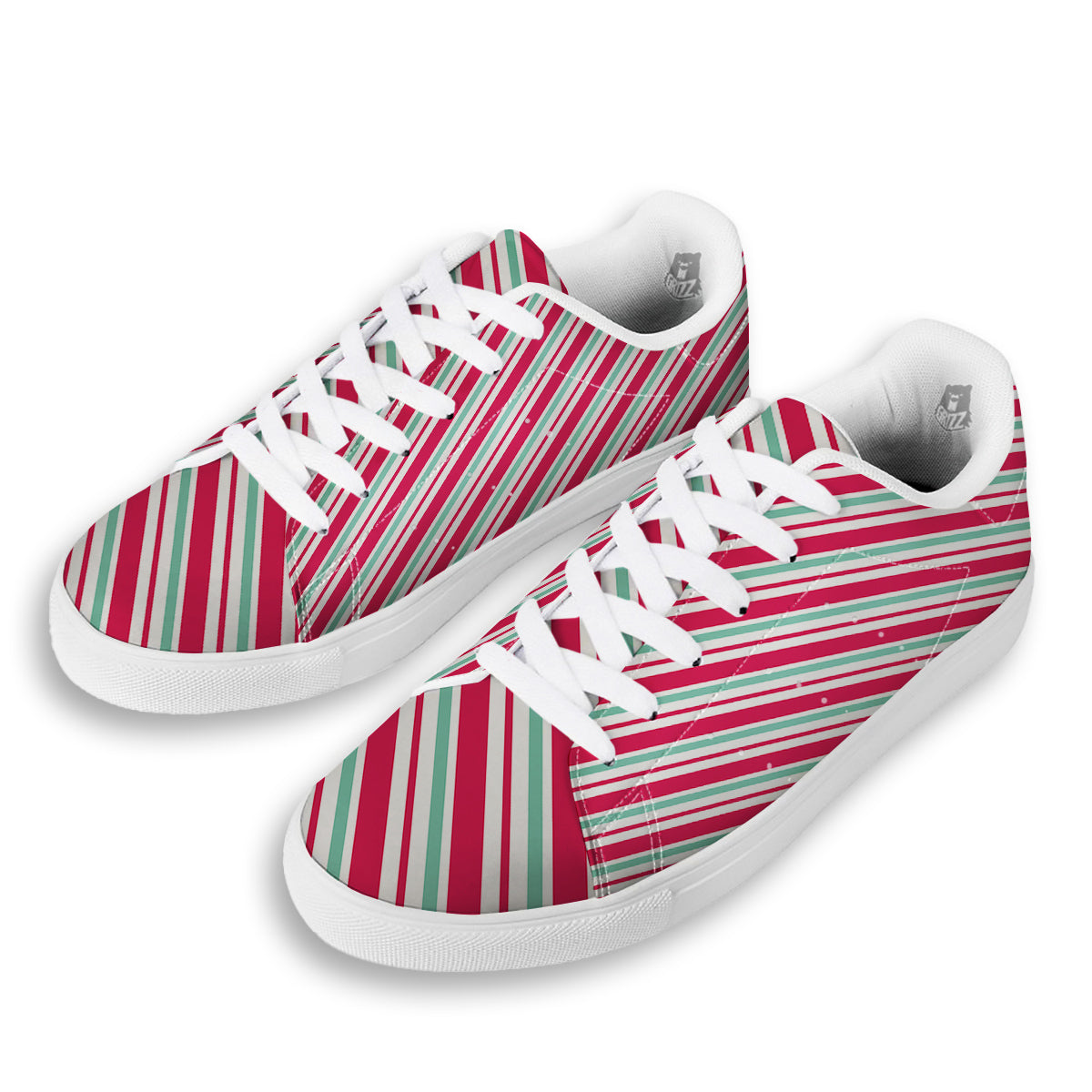 Candy Cane Striped Christmas Print White Low Top Sneakers-grizzshop