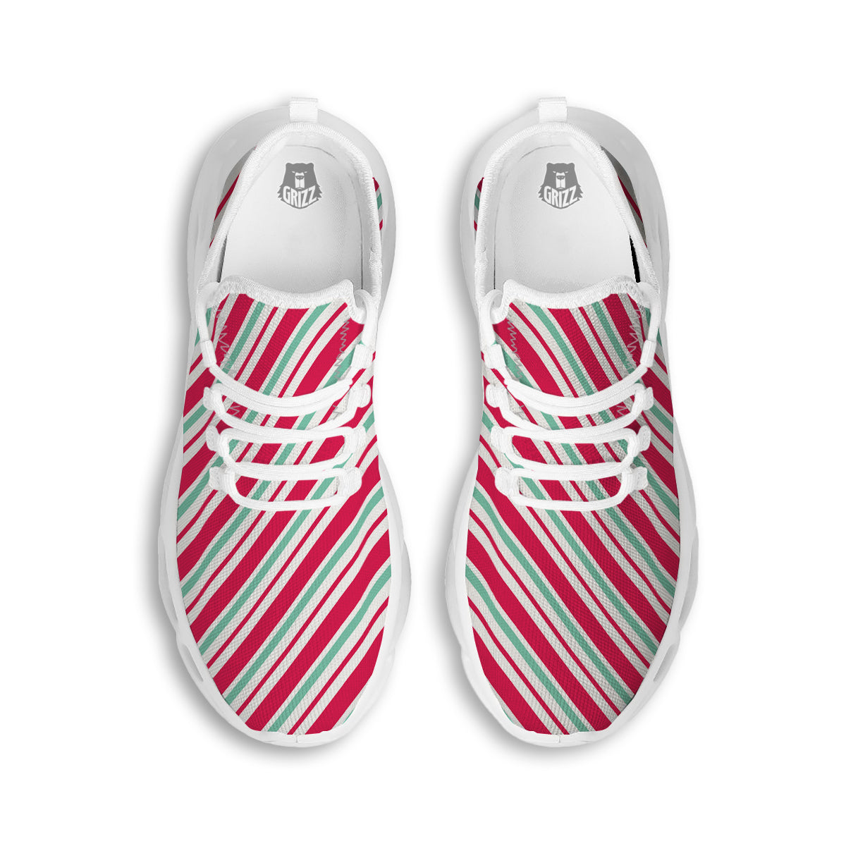 Candy Cane Striped Christmas Print White Running Shoes-grizzshop
