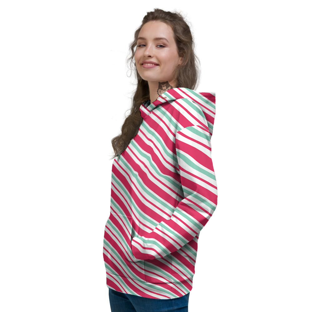 Candy Cane Striped Christmas Print Women's Hoodie-grizzshop