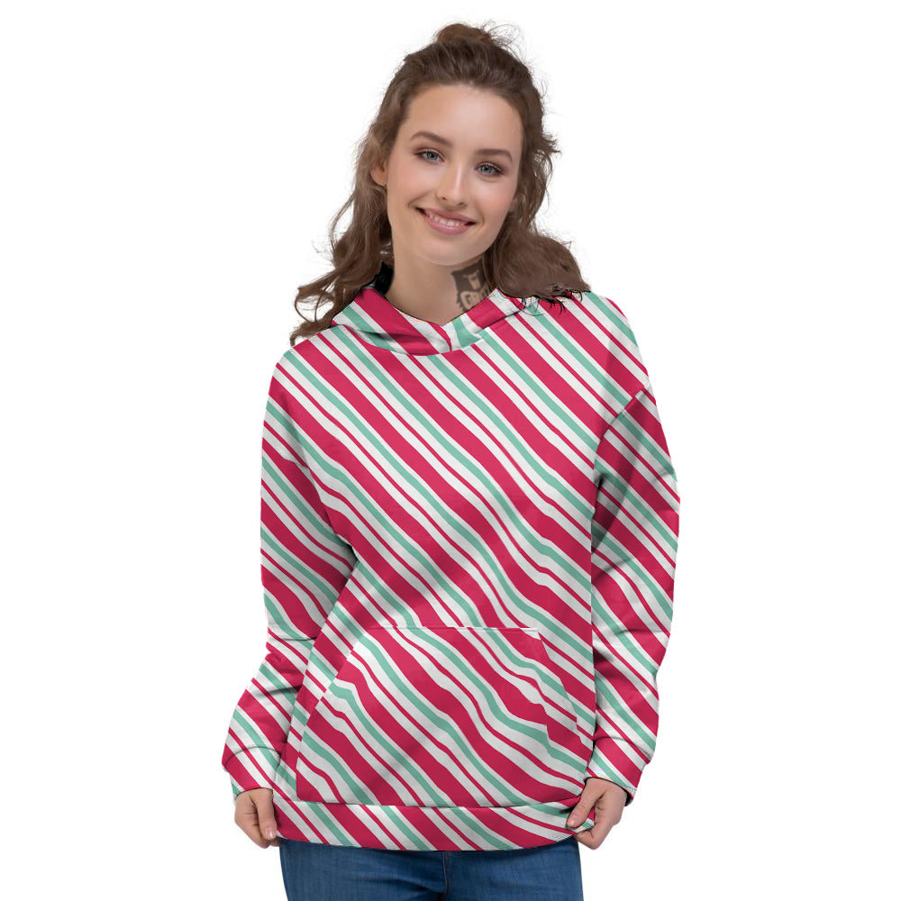 Candy Cane Striped Christmas Print Women's Hoodie-grizzshop