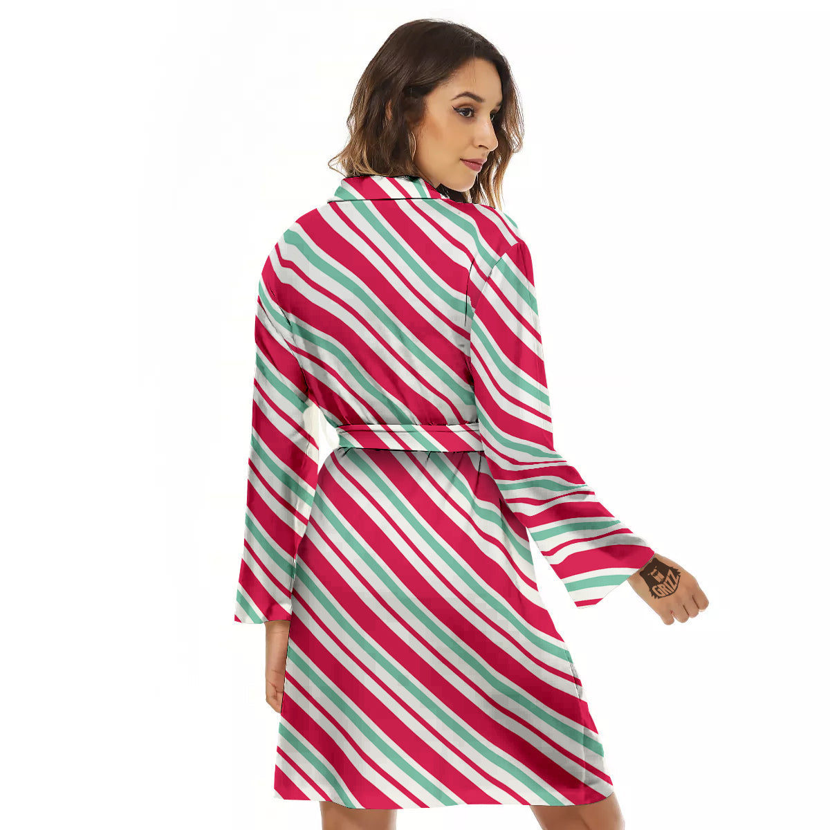 Candy Cane Striped Christmas Print Women's Robe-grizzshop