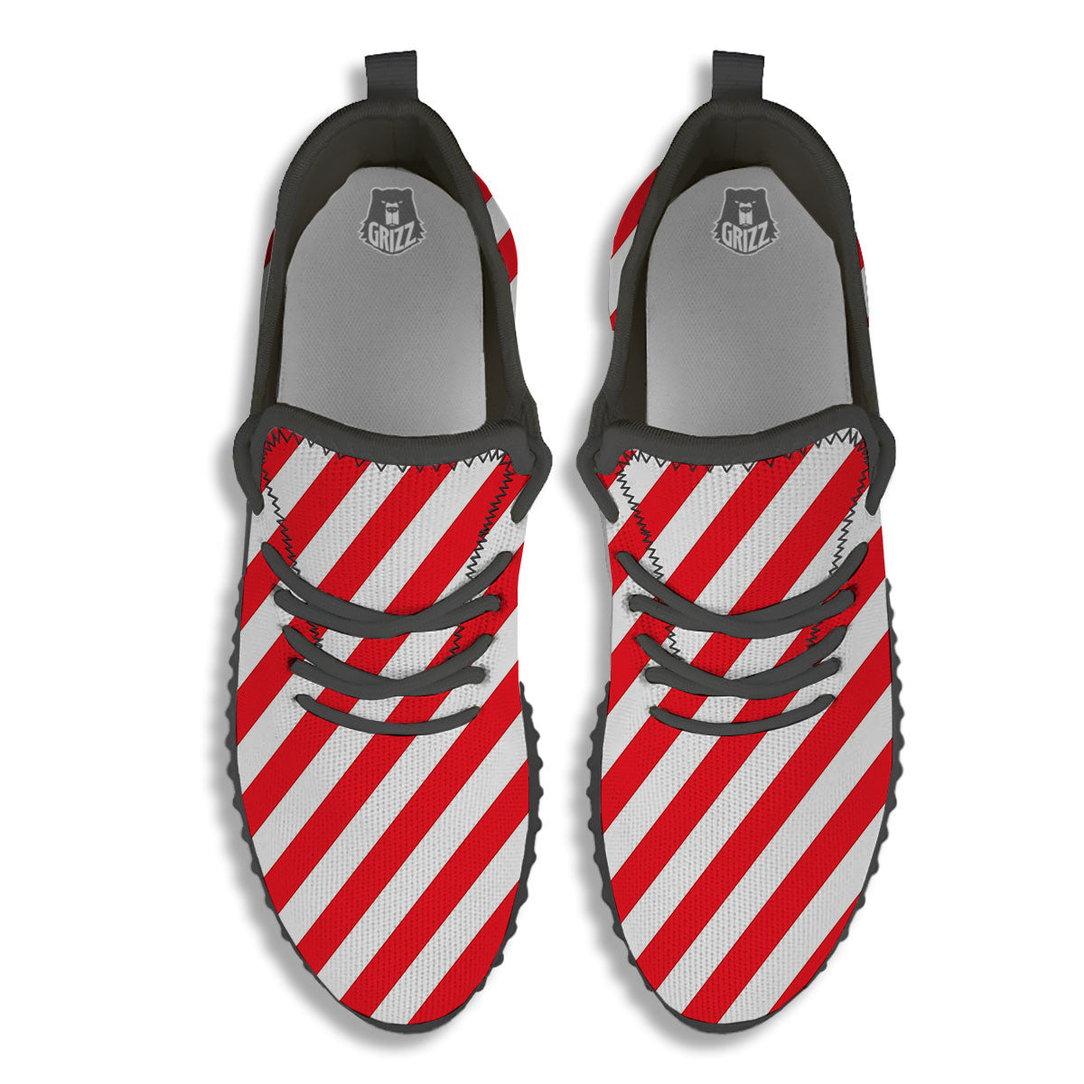 Candy Cane Striped White And Red Print Black Walking Shoes-grizzshop