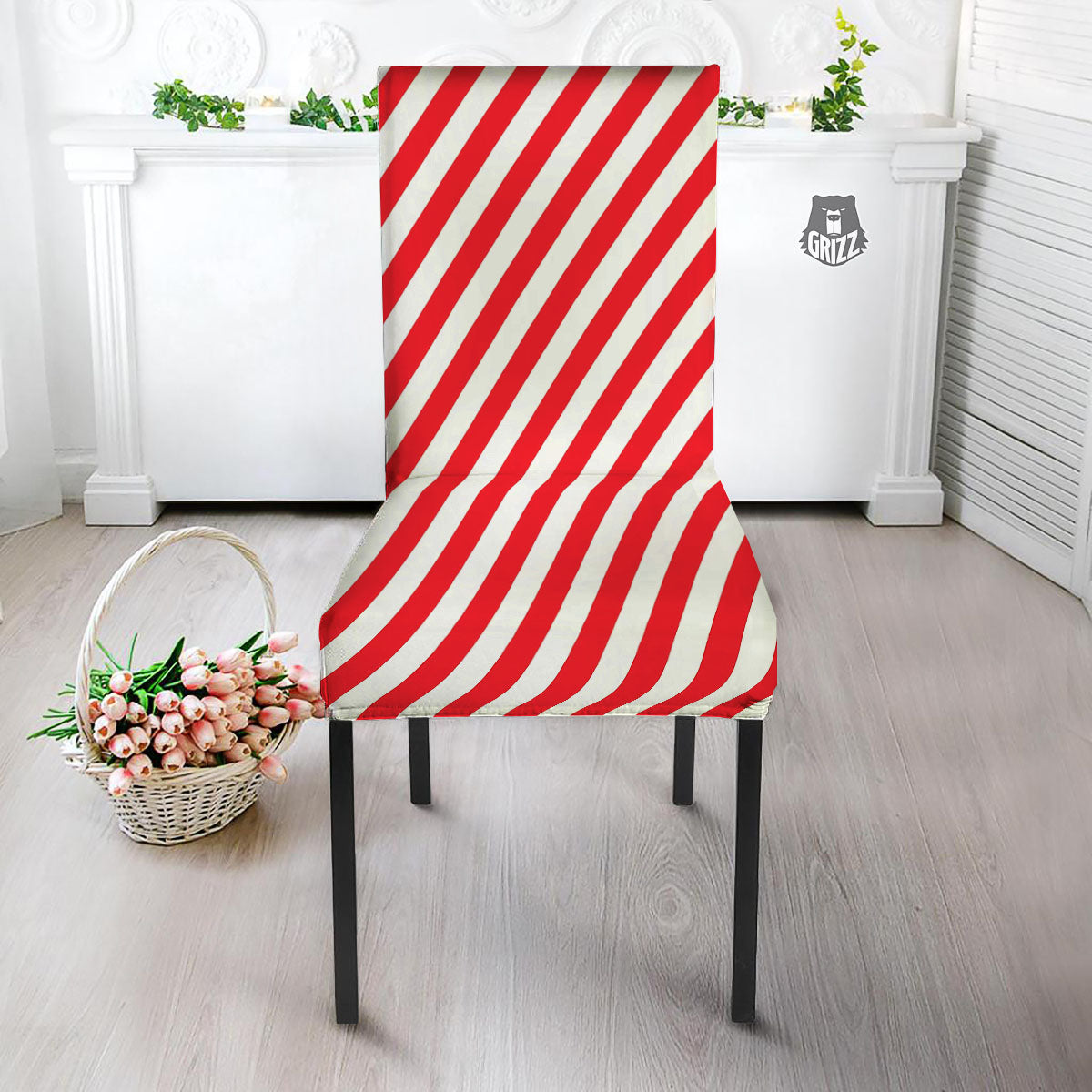 Candy Cane Striped White And Red Print Dining Chair Slipcover-grizzshop