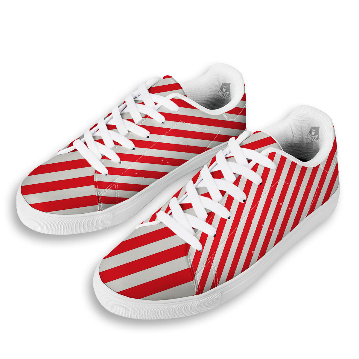 Candy Cane Striped White And Red Print White Low Top Sneakers-grizzshop