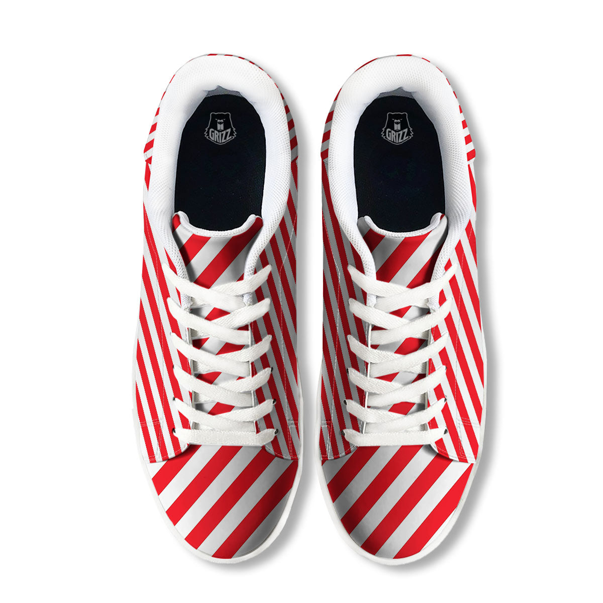 Candy Cane Striped White And Red Print White Low Top Sneakers-grizzshop