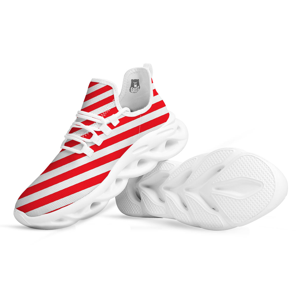 Candy Cane Striped White And Red Print White Running Shoes-grizzshop