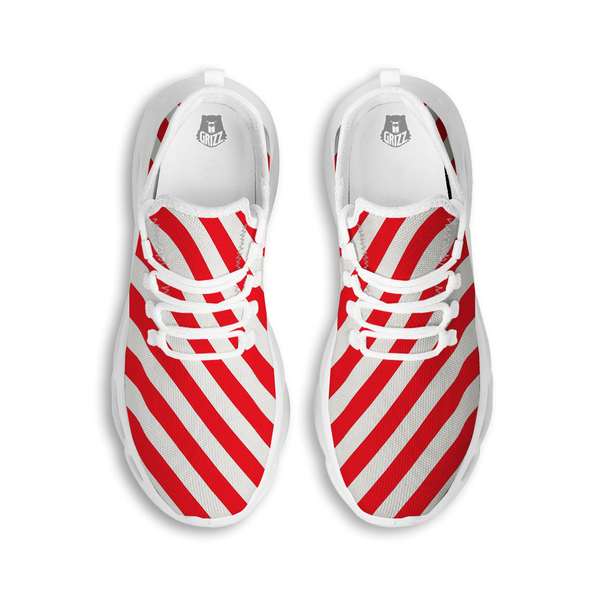 Candy Cane Striped White And Red Print White Running Shoes-grizzshop