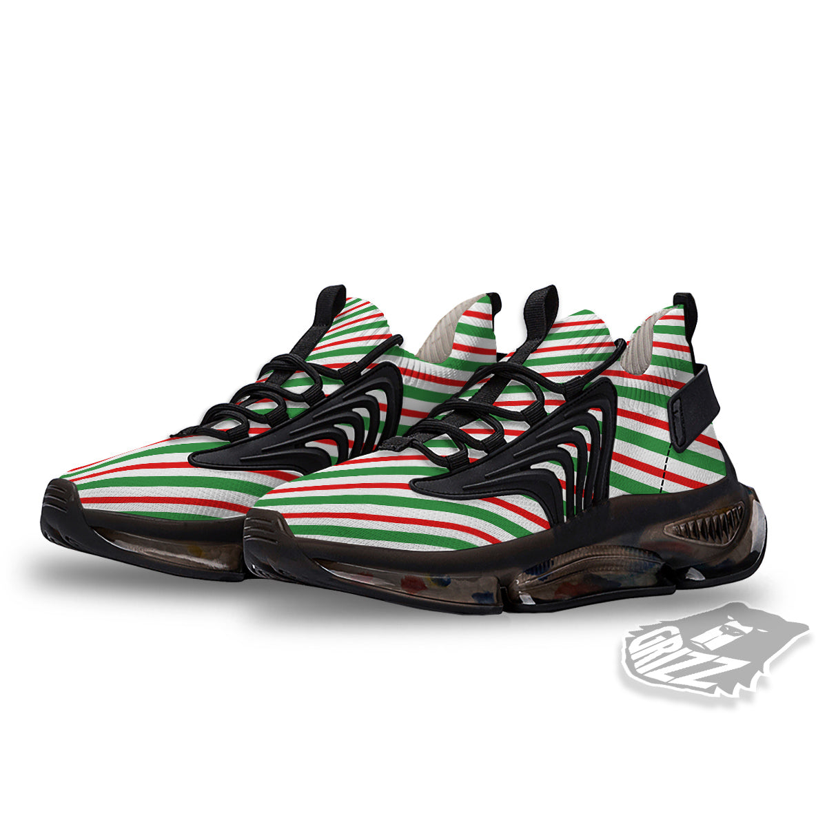 Candy Cane Stripes Christmas Print Black Gym Shoes-grizzshop