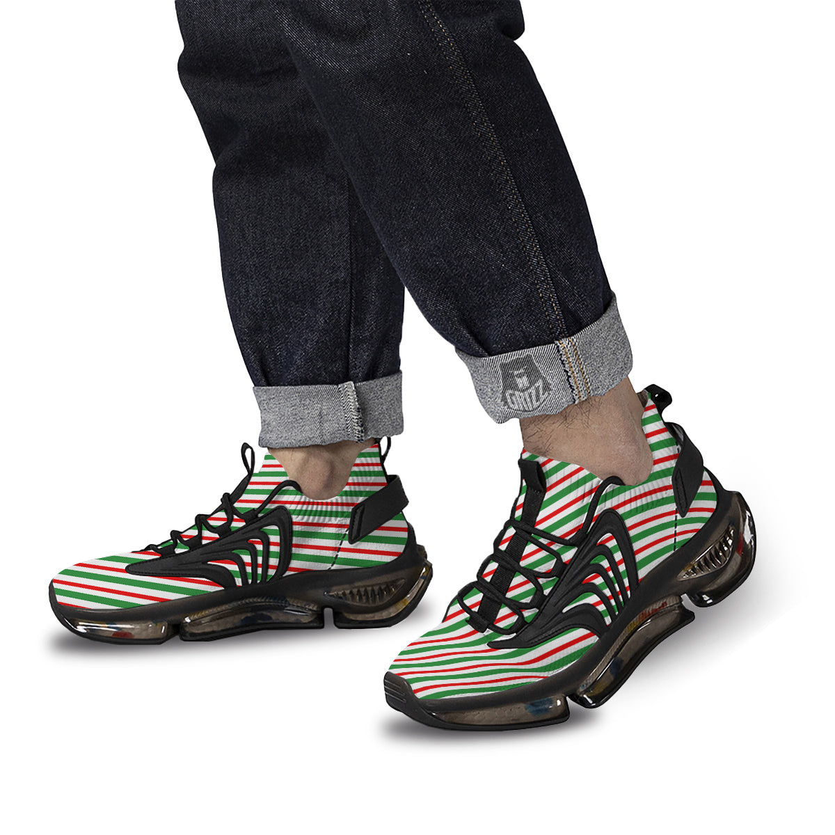 Candy Cane Stripes Christmas Print Black Gym Shoes-grizzshop