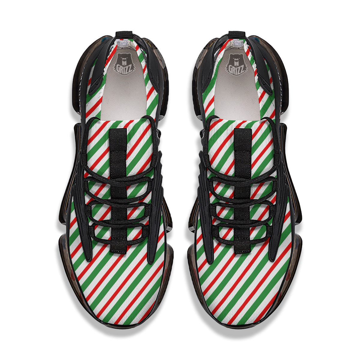 Candy Cane Stripes Christmas Print Black Gym Shoes-grizzshop
