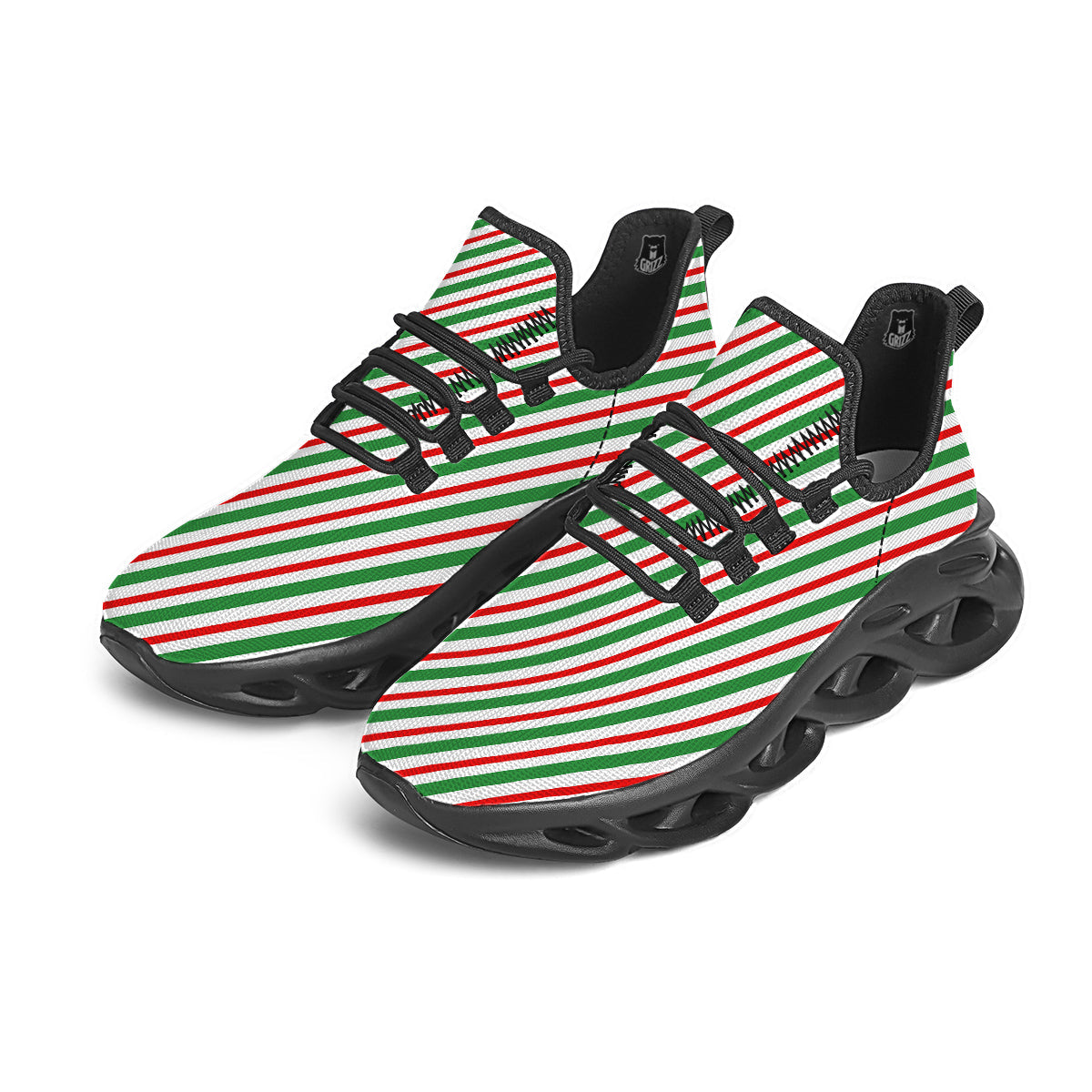 Candy Cane Stripes Christmas Print Black Running Shoes-grizzshop