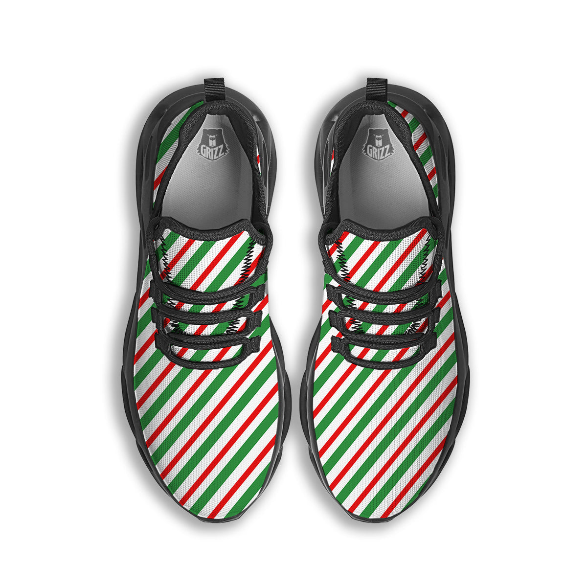 Candy Cane Stripes Christmas Print Black Running Shoes-grizzshop