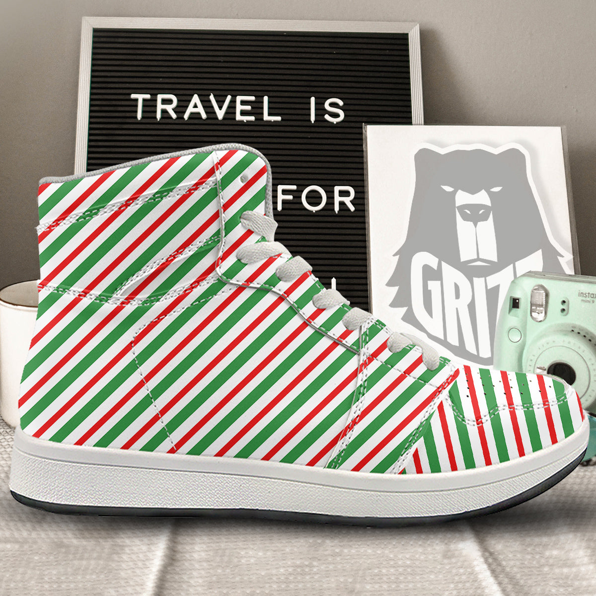 Candy Cane Stripes Christmas Print High Top Sneakers-grizzshop