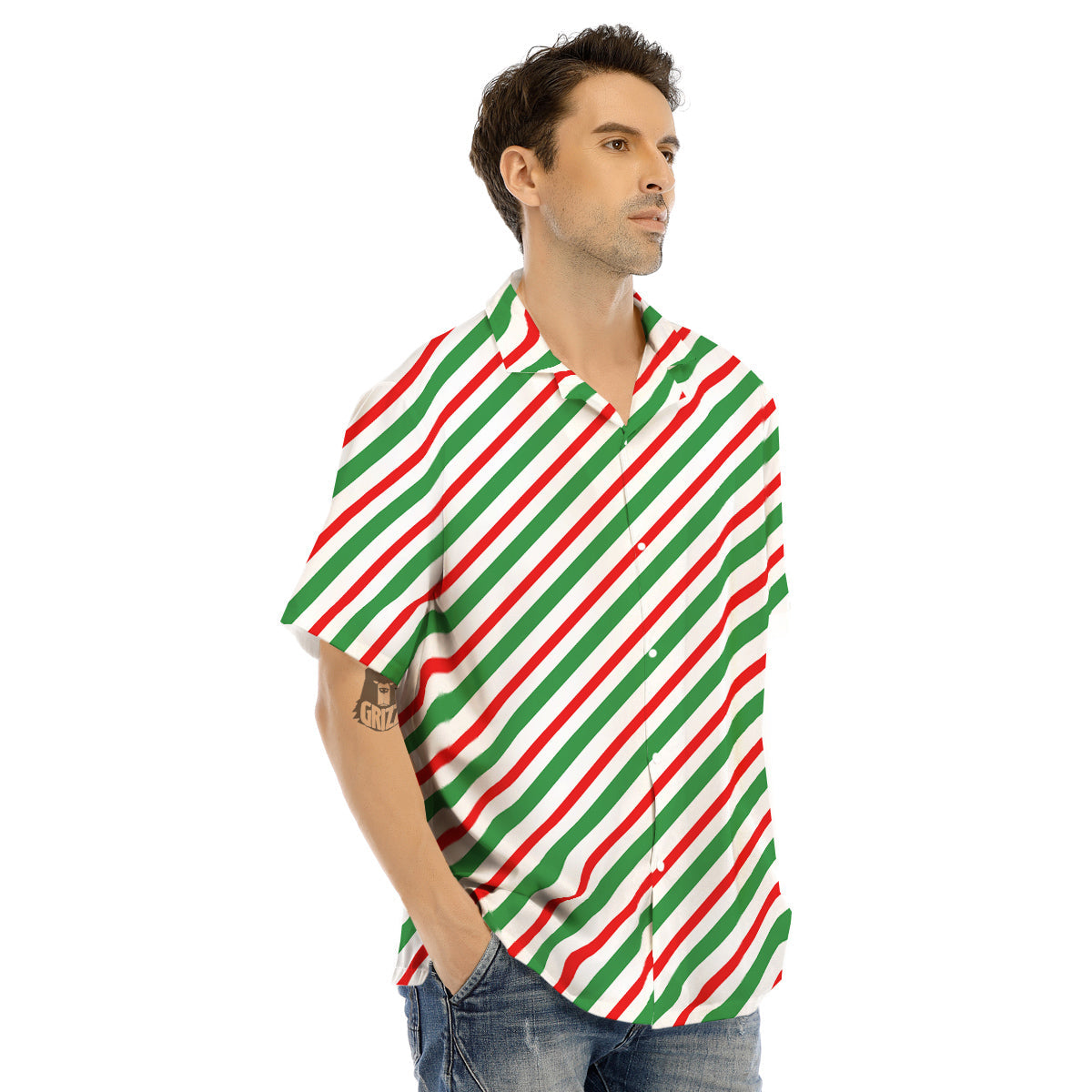 Candy Cane Stripes Christmas Print Men's Hawaiian Shirt-grizzshop
