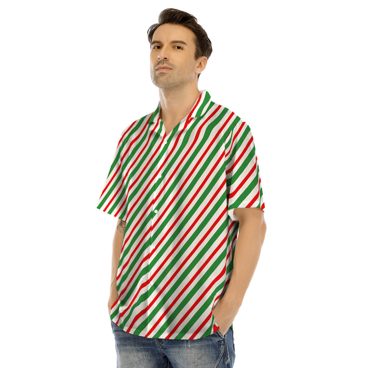 Candy Cane Stripes Christmas Print Men's Hawaiian Shirt-grizzshop