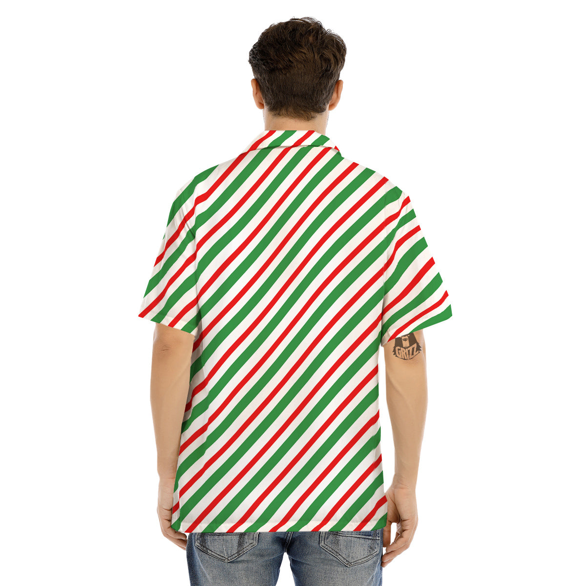 Candy Cane Stripes Christmas Print Men's Hawaiian Shirt-grizzshop
