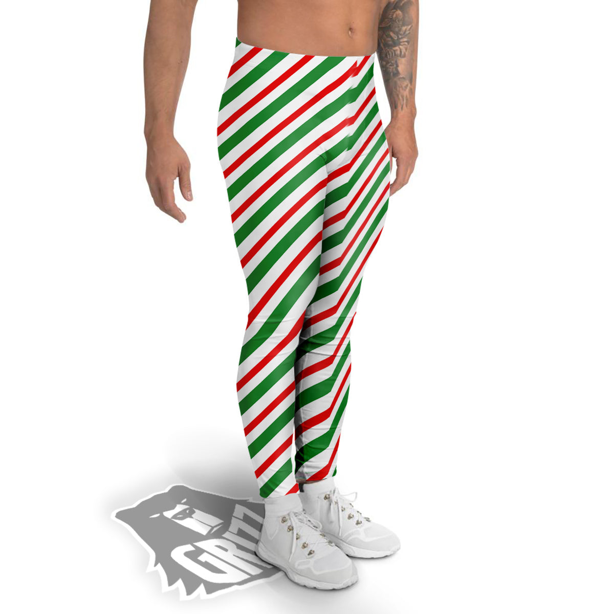 Candy Cane Stripes Christmas Print Men's Leggings-grizzshop