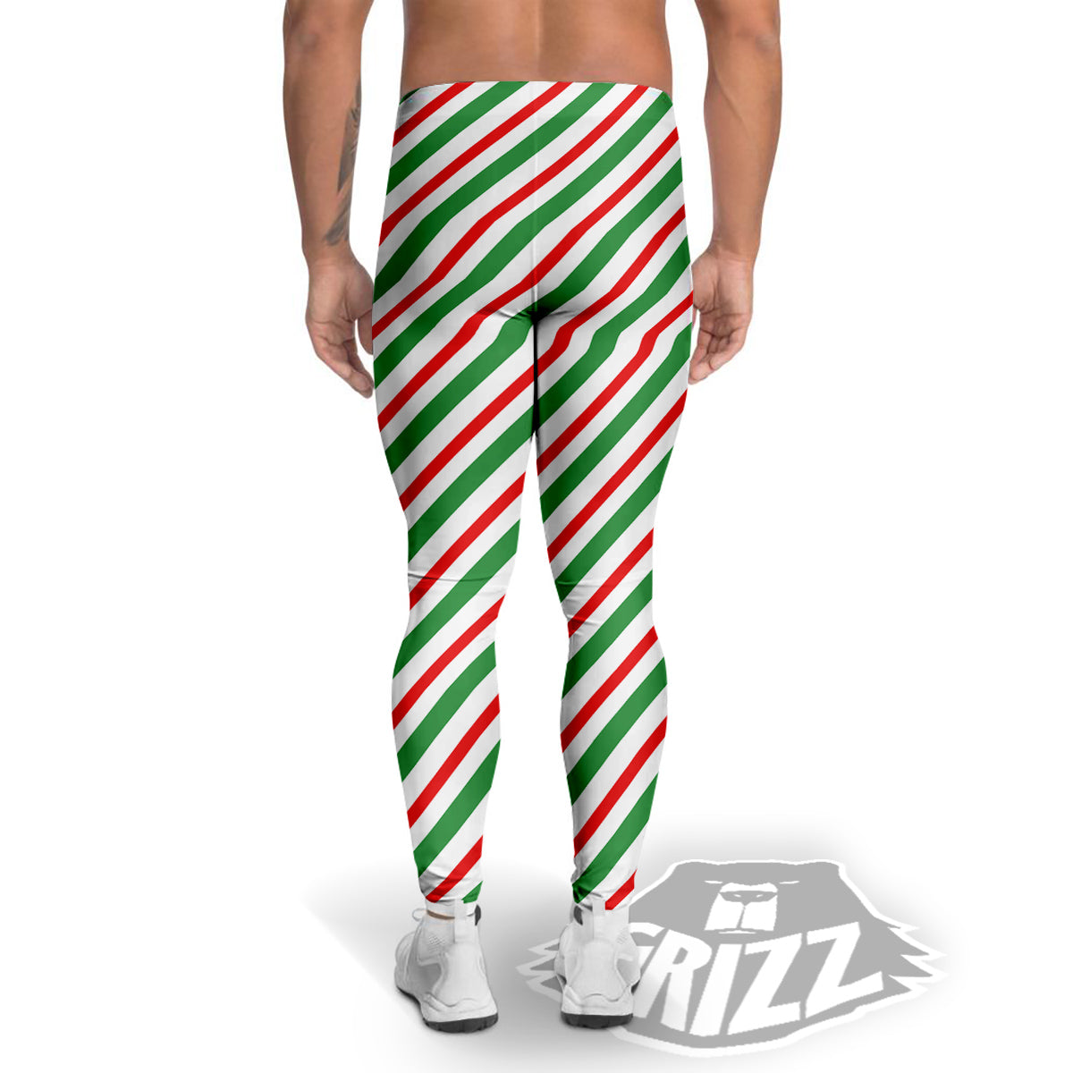 Candy Cane Stripes Christmas Print Men's Leggings-grizzshop