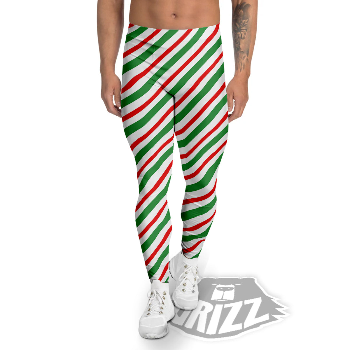 Candy Cane Stripes Christmas Print Men's Leggings-grizzshop
