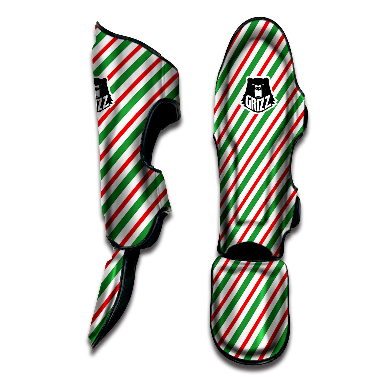 Candy Cane Stripes Christmas Print Muay Thai Shin Guards-grizzshop