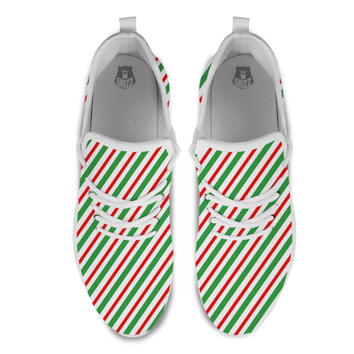 Candy Cane Stripes Christmas Print White Athletic Shoes-grizzshop
